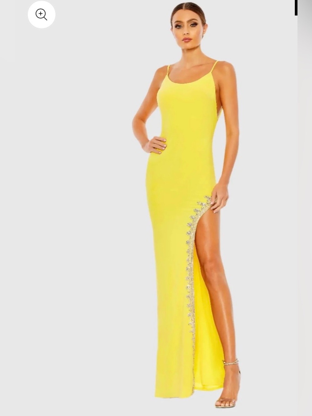 NWT Mac Duggal Yellow Rhinestone Encrusted Side Slit Cami Bodycon Gown